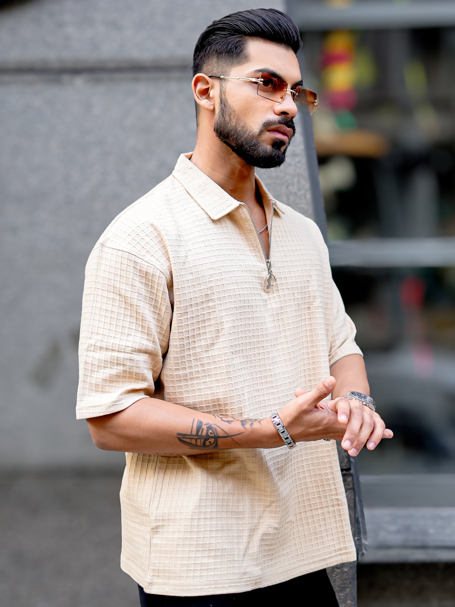 Box Grid Beige T-Shirt