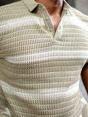 Sheer FlatKnit Cotton Beige Half Sleeve Polo T-Shirt