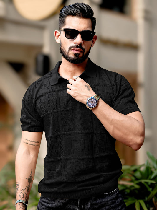 Pointel FlatKnit Cotton Black T-Shirt