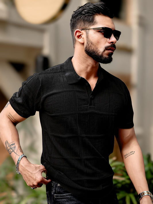 Pointel FlatKnit Cotton Black T-Shirt