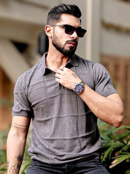 Pointel FlatKnit Cotton Dark Grey Half Sleeve T-Shirt