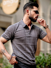 Pointel FlatKnit Cotton Dark Grey Half Sleeve T-Shirt