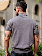 Pointel FlatKnit Cotton Dark Grey Half Sleeve T-Shirt