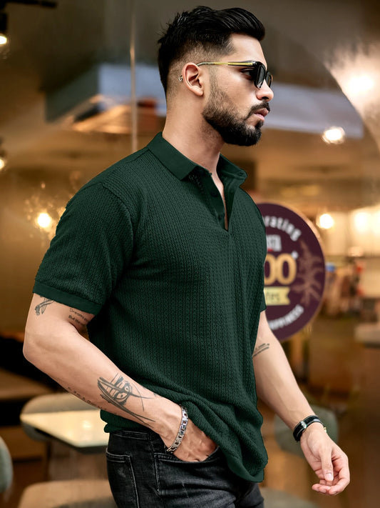Airstripe Dark Green Half Sleeve Grey Polo T-Shirt