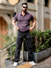 Diamond Knit Lavender Slim Half Sleeve Polo T-Shirt