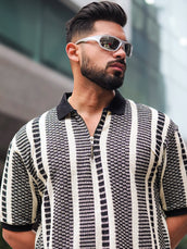Crossweave Black Stripe Polo Half Sleeve T-Shirt