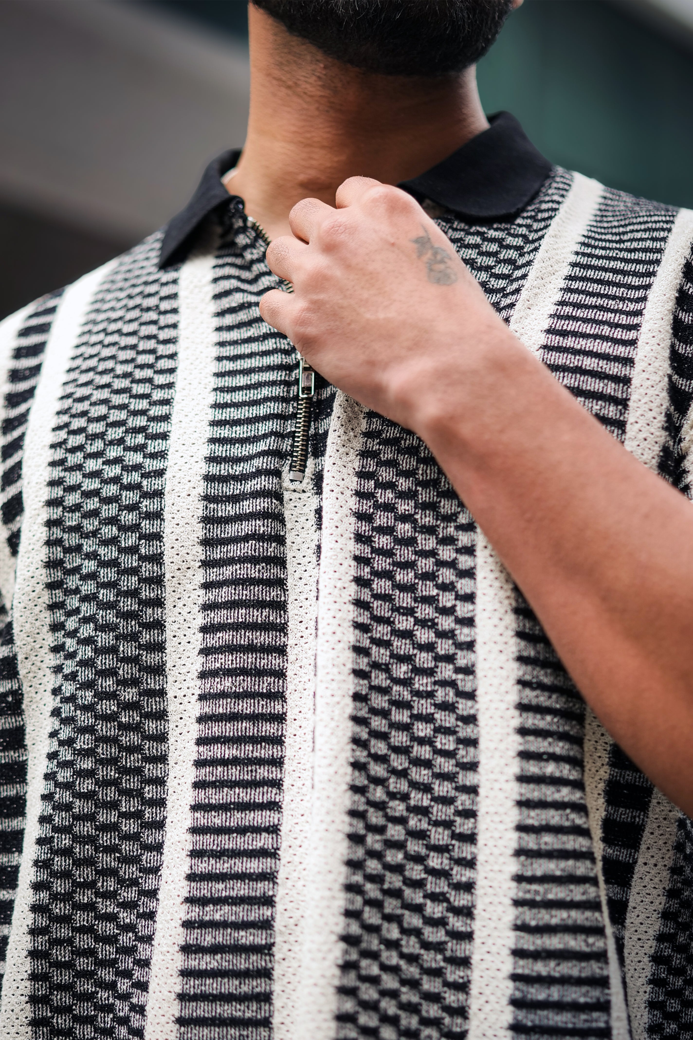 Crossweave Black Stripe Polo T-Shirt