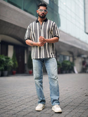 Crossweave Black Stripe Polo Half Sleeve T-Shirt