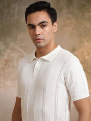 Bohemian Crochet White Half Sleeve T-Shirt