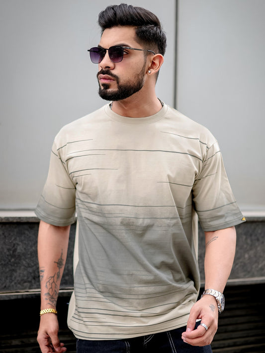 Spray Print Beige Half Sleeve T-Shirt
