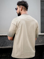 Spray Print Beige Half Sleeve T-Shirt