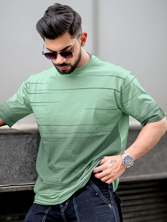 Spray Print Berly Green Half Sleeve T-Shirt