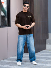 Losangles Acid Wash Black Half Sleeve T-Shirt