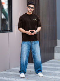 Losangles Acid Wash Black Half Sleeve T-Shirt