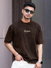 Brooklyn Acid Wash Black Half Sleeve T-Shirt