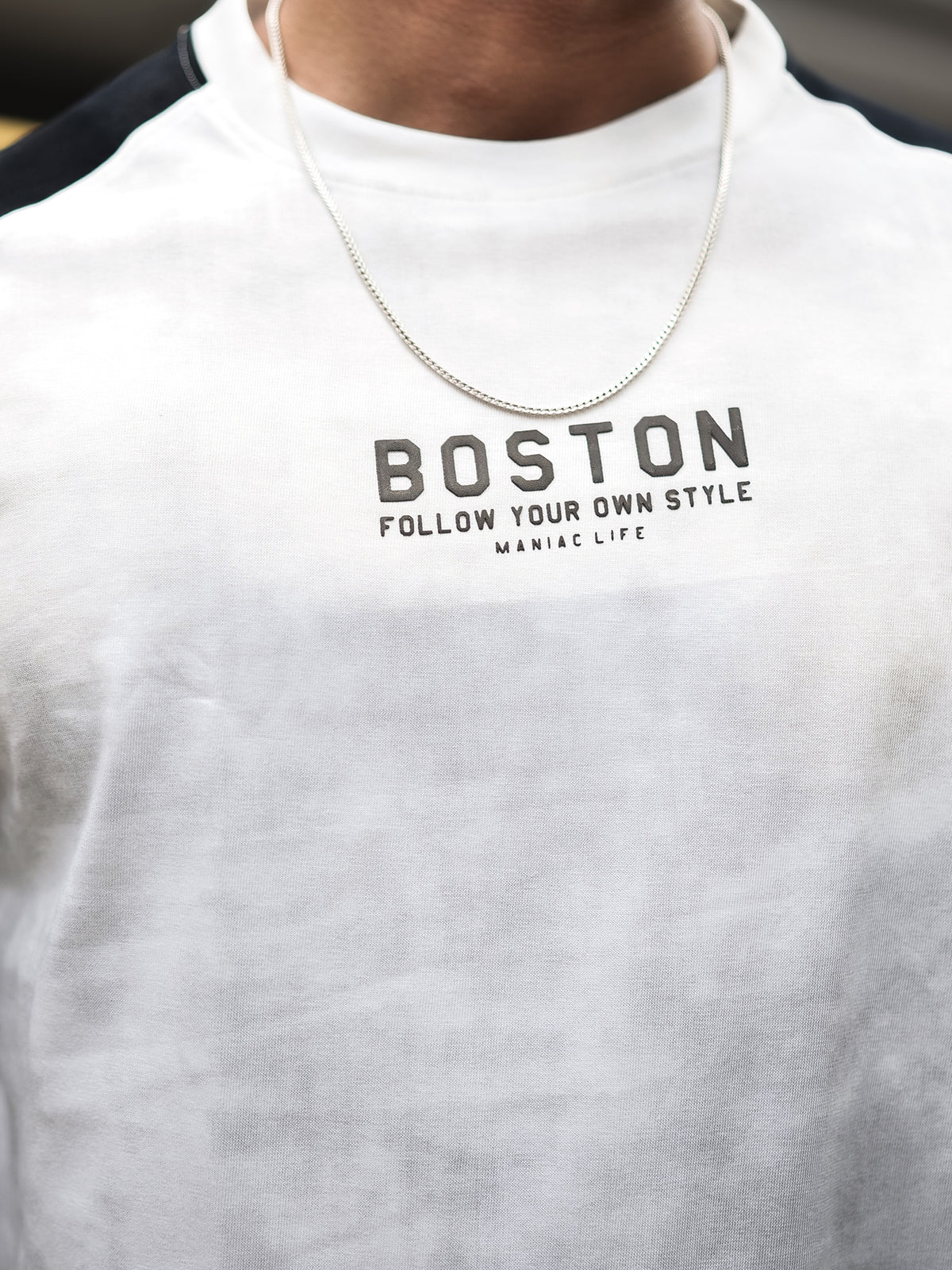 Black half sleeve boston acid wash t-shirt for men - view 6