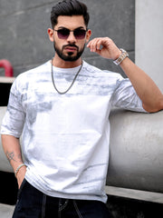 Spray Print White Half Sleeve T-Shirt