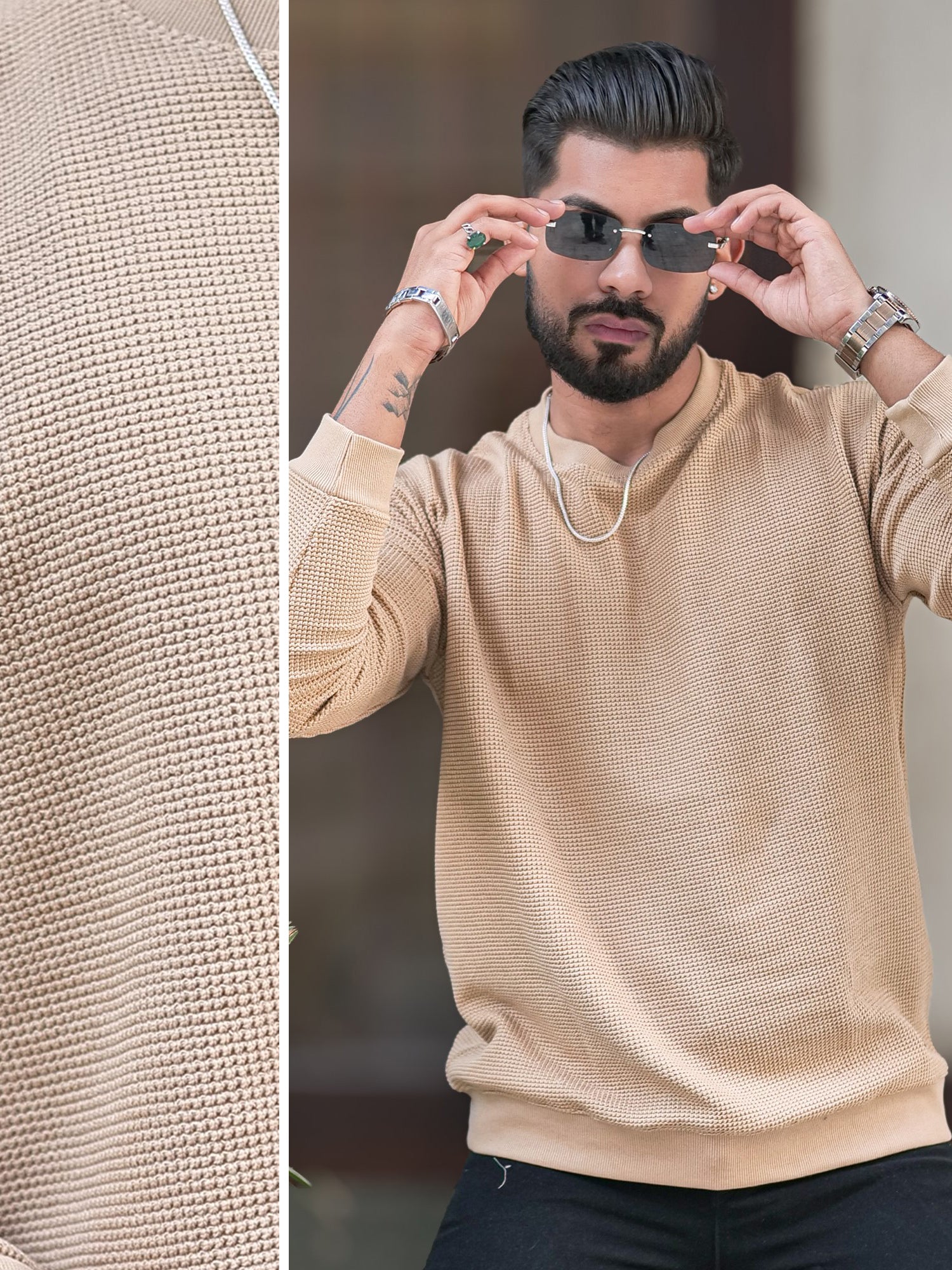 Hex Weave Beige Sweatshirt