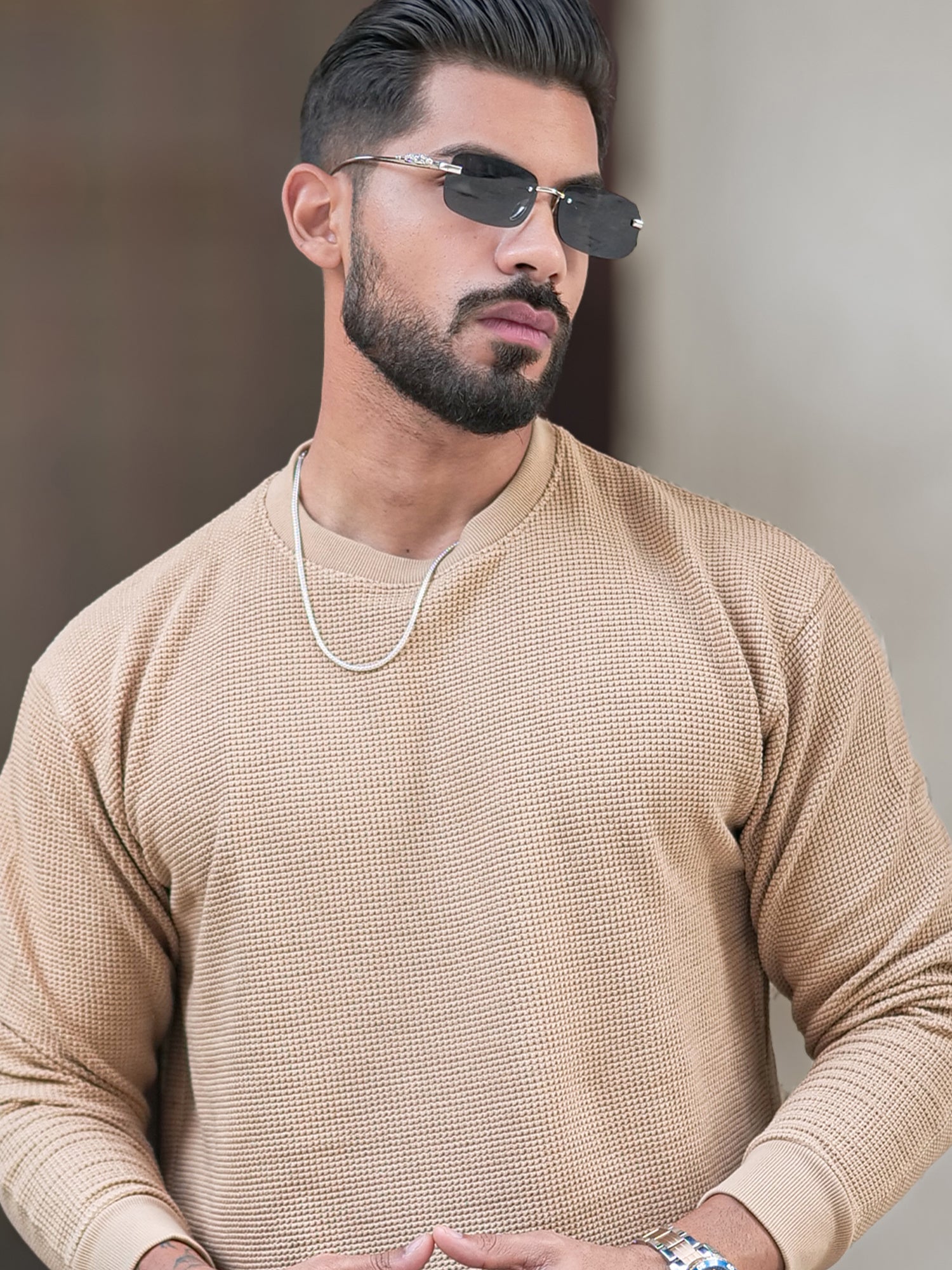 Hex Weave Beige Sweatshirt