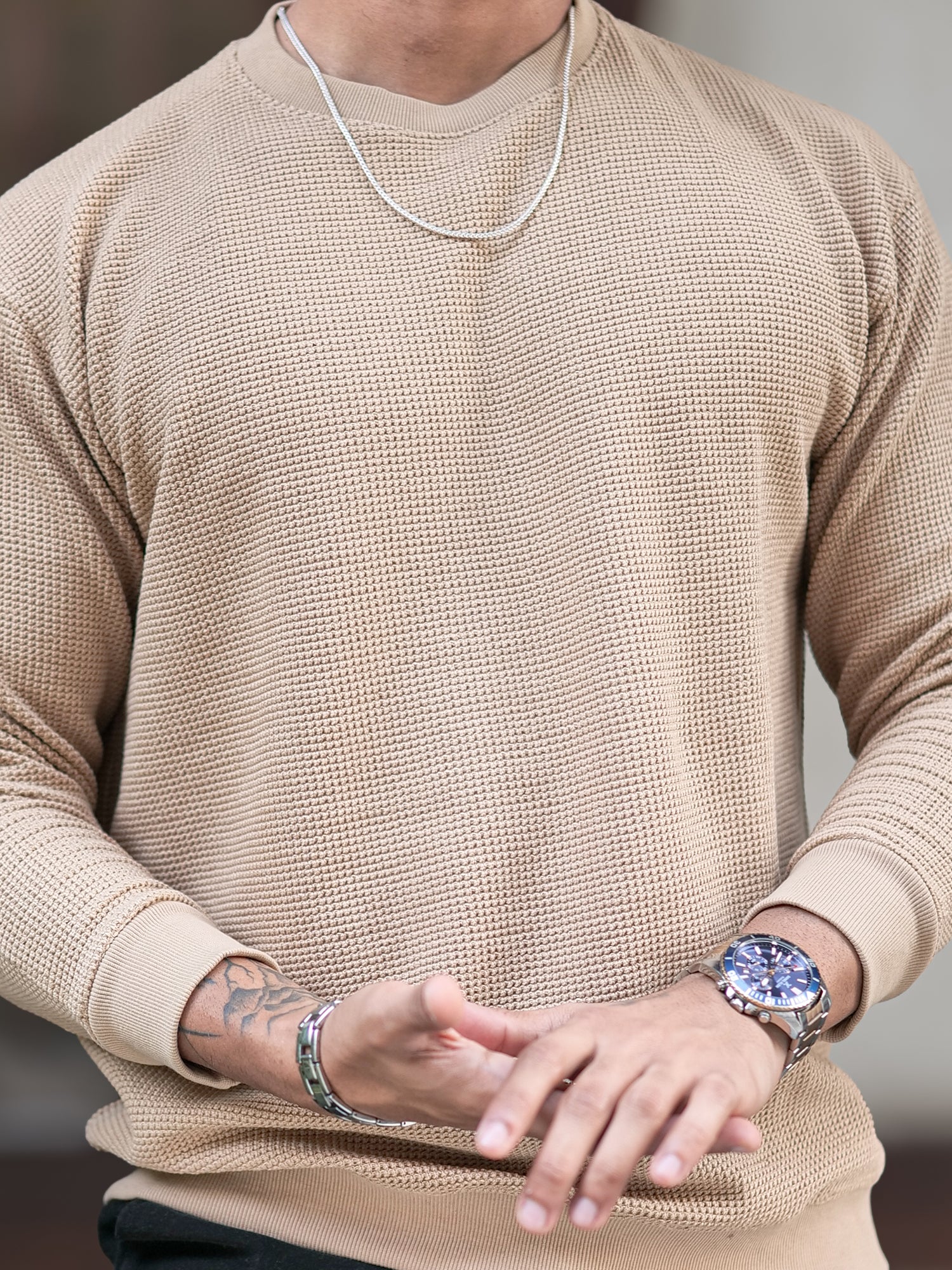 Hex Weave Beige Sweatshirt