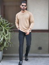 Hex Weave Beige Full Sleeve Sweatshirt