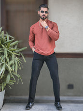 Hex Weave Rust Full Sleeve Tshirt