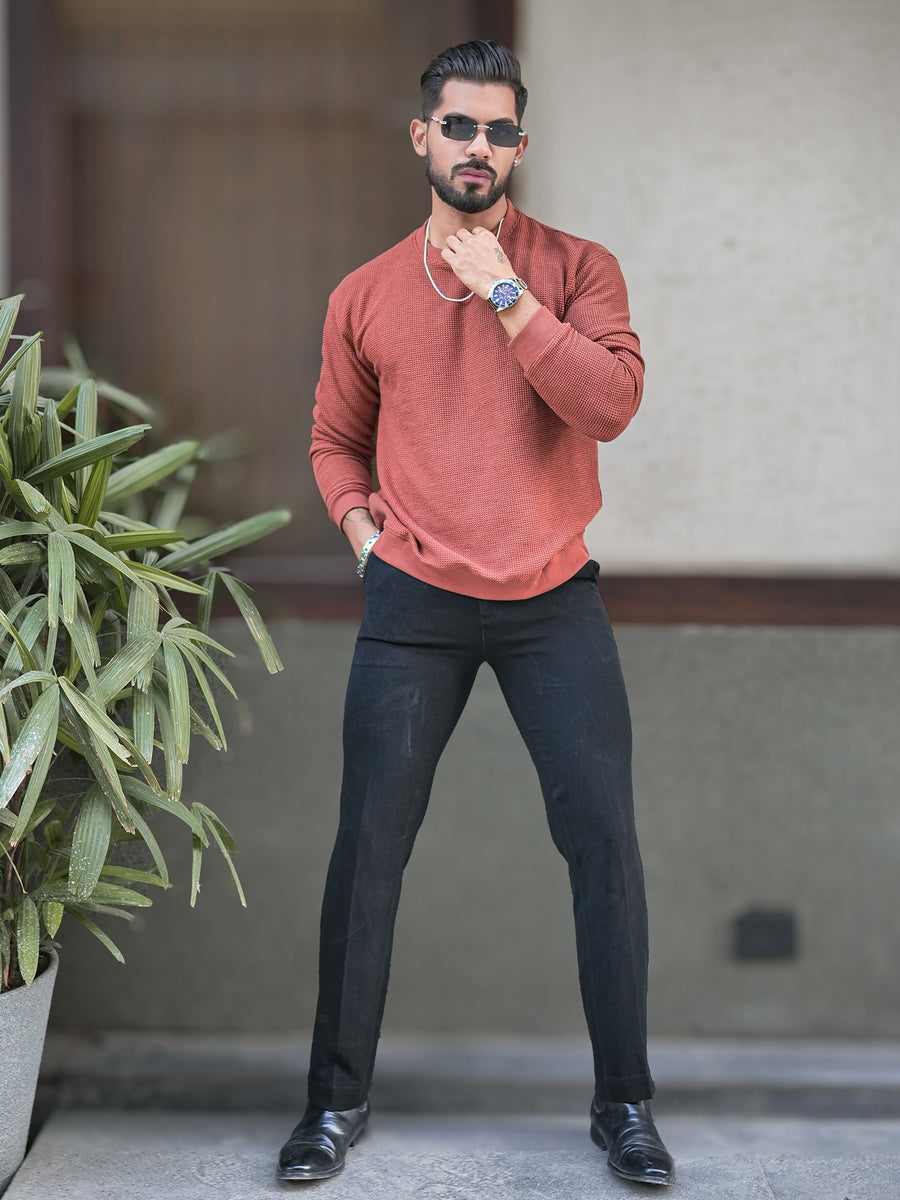 Hex Weave Rust Full Sleeve T-Shirt