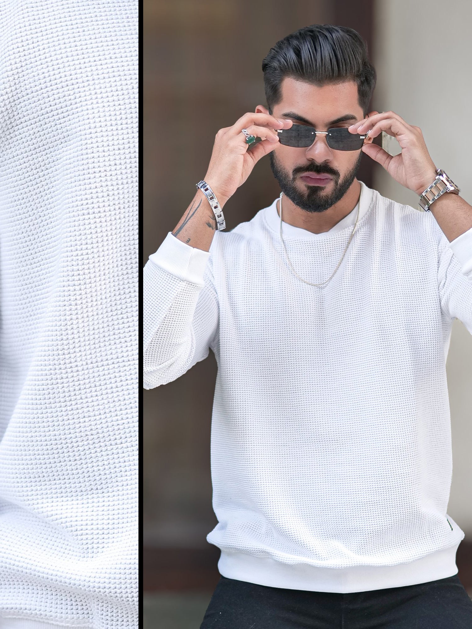 Hex Weave White Sweatshirt