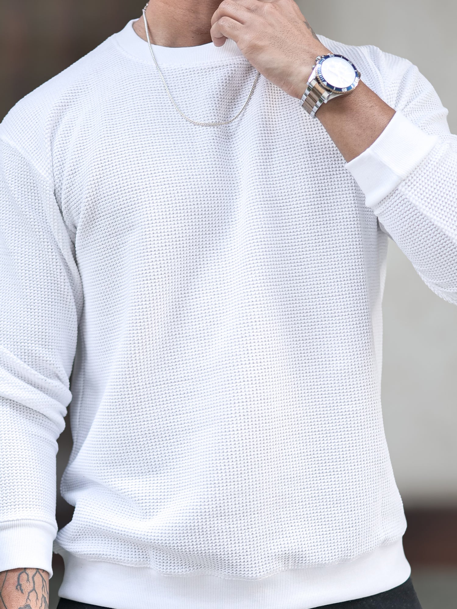 Hex Weave White Sweatshirt