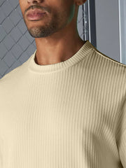 Seersucker Beige Half Sleeve T-Shirt