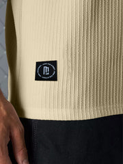 Seersucker Beige Half Sleeve T-Shirt