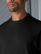 Seersucker Black Half Sleeve T-Shirt