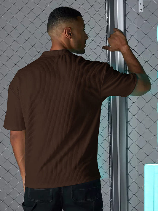 Seersucker Brown Half Sleeve T-Shirt