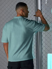 Seersucker Light Blue Half Sleeve T-Shirt