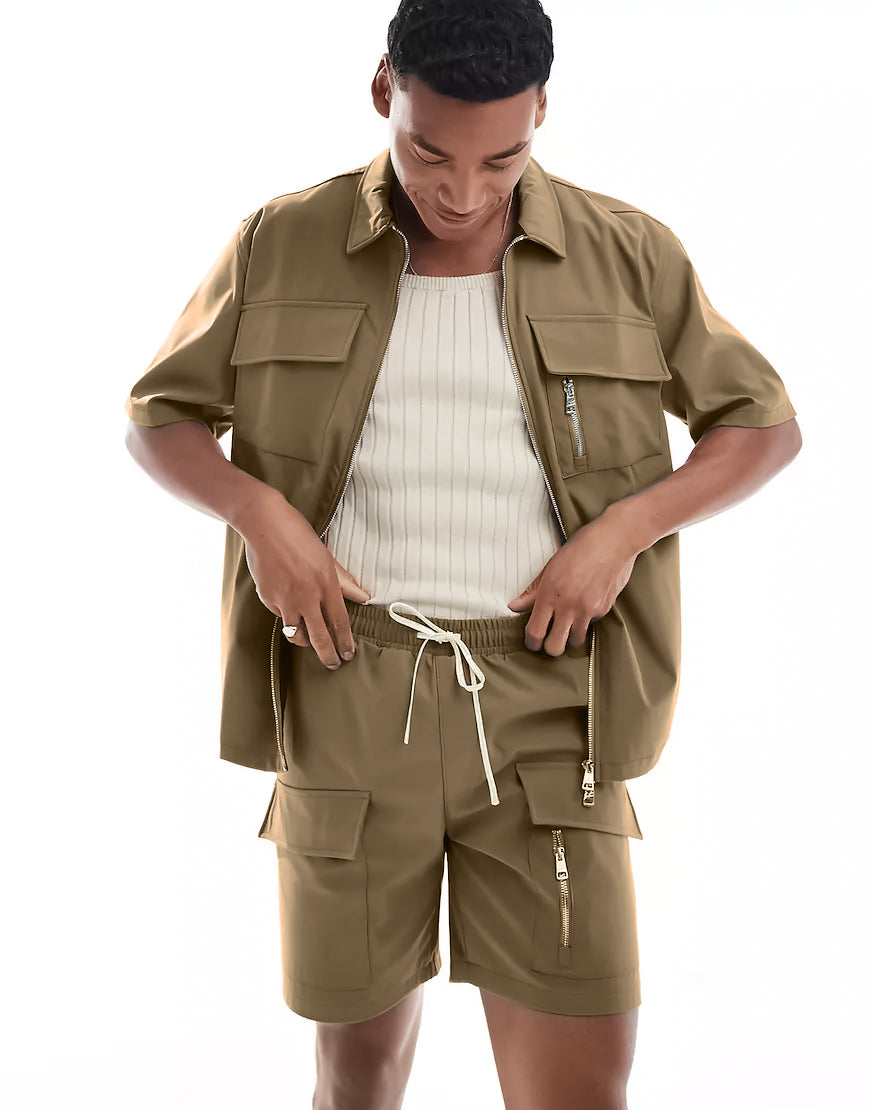 Nylon Utility Co-ord Set in Khaki