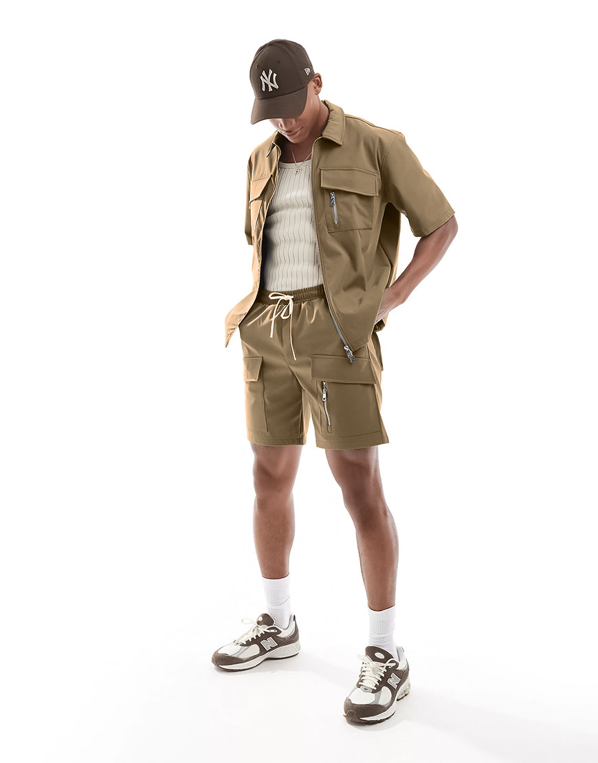 Nylon Utility Co-ord Set in Khaki