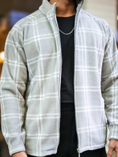 Checkered Grey Zipper Full Sleeve Shacket