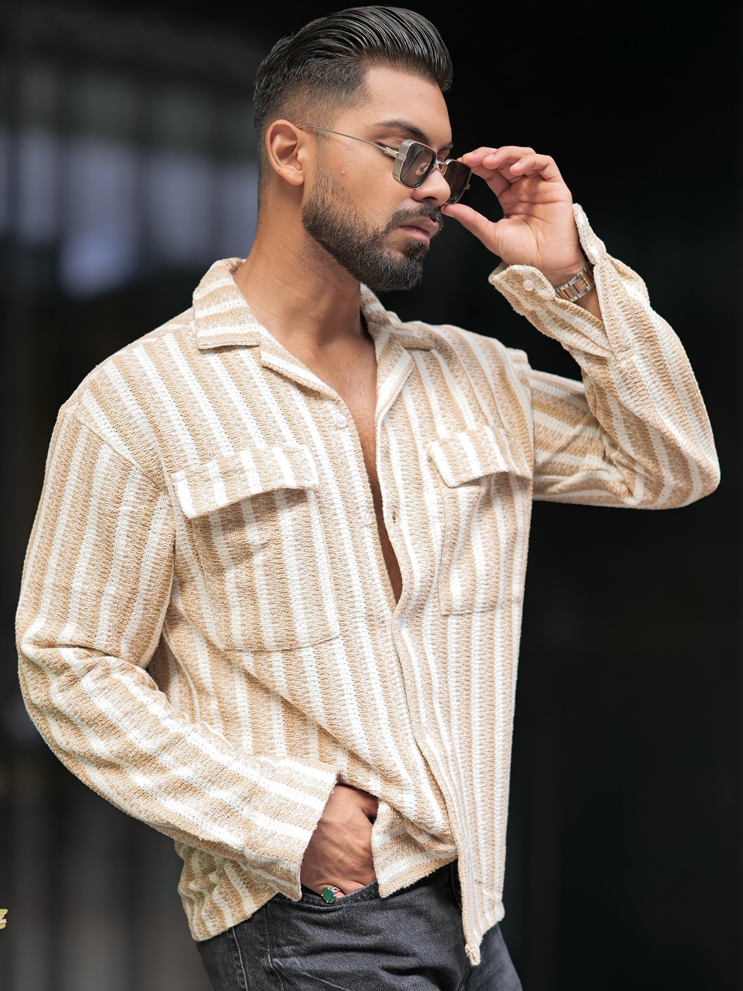 Desert Stripe Beige Full Sleeve Shirt