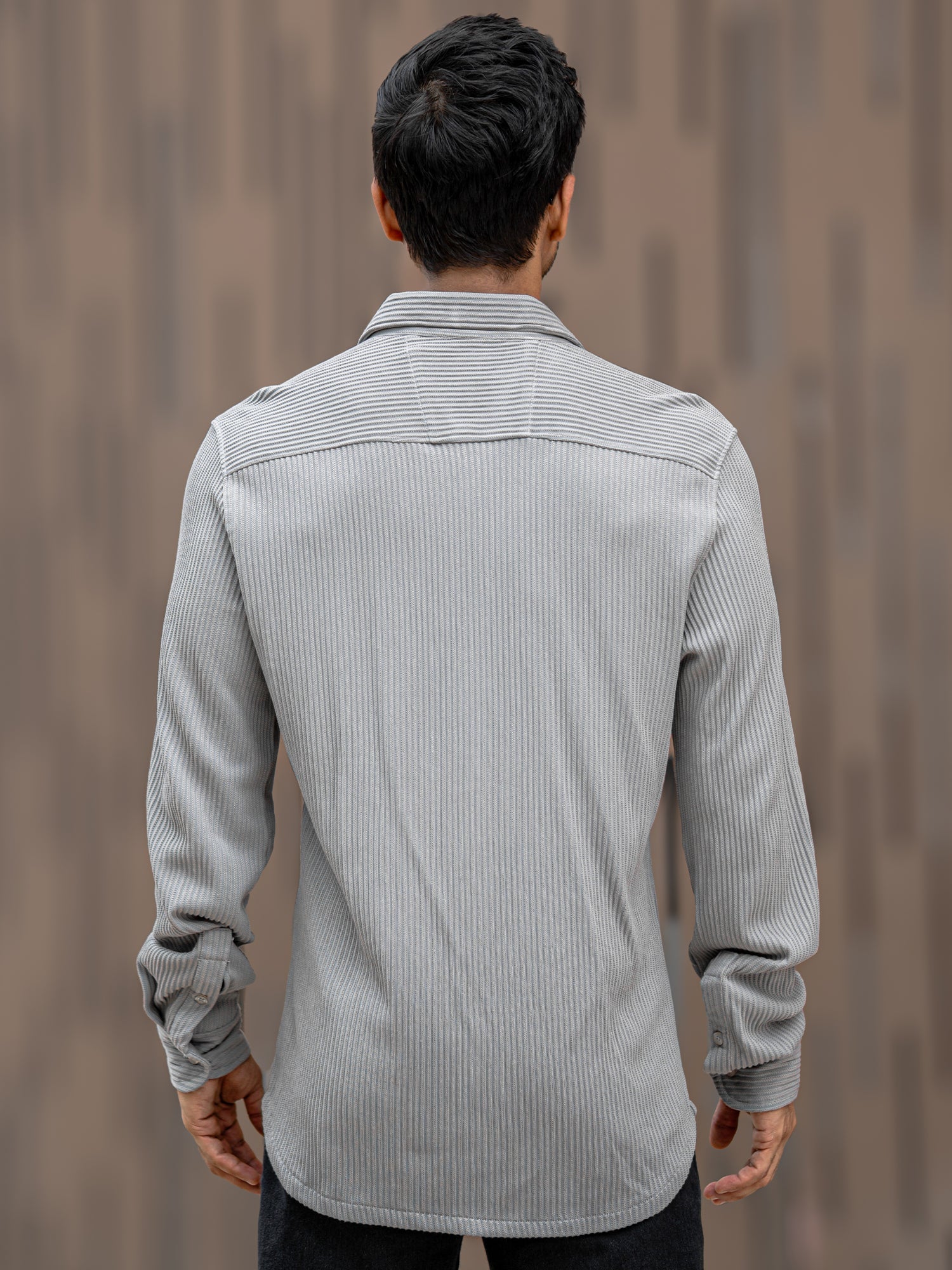 Cord Vertical Textured Light Grey Shirt