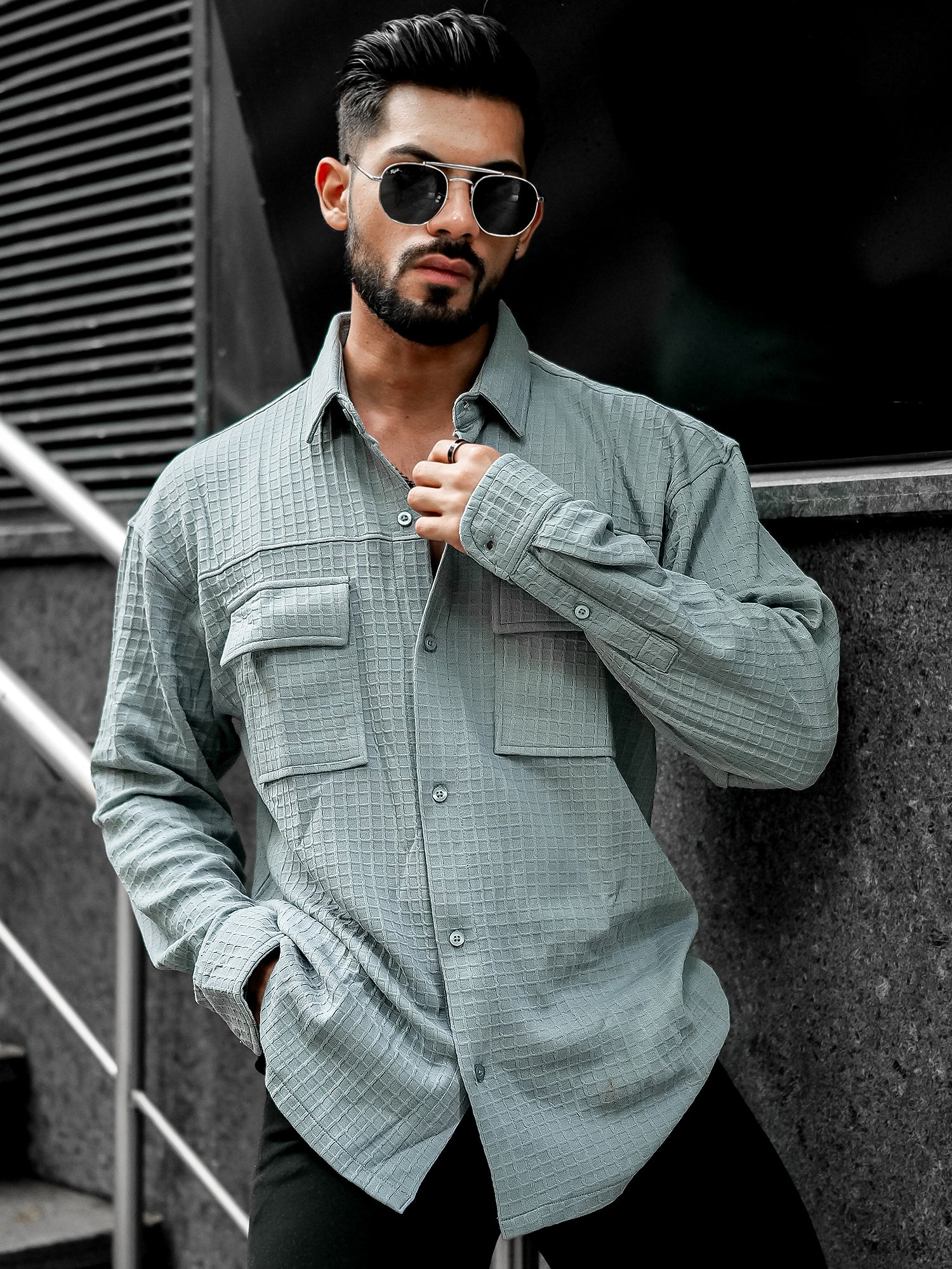 Box Grid Light Grey Shirt