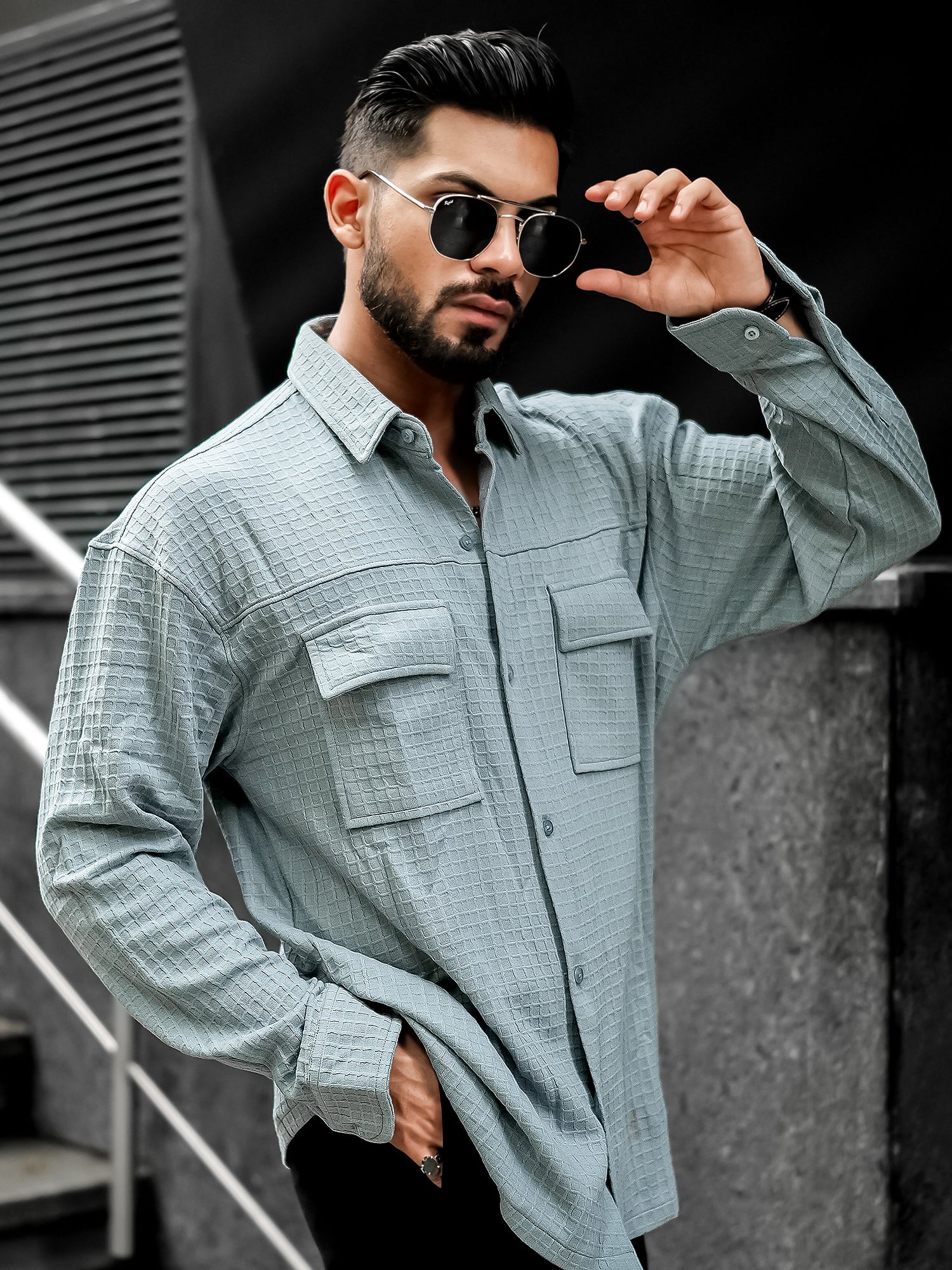 Box Grid Light Grey Shirt