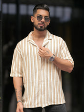 Desert Stripe Beige Half Sleeve Shirt