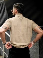 Ribbed FlatKnit Beige Half Sleeve Shirt