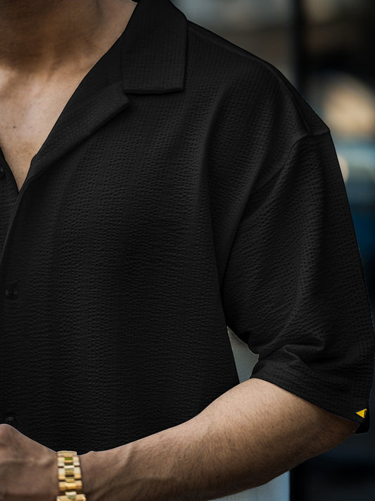 Seersucker Black Half Sleeve Shirt