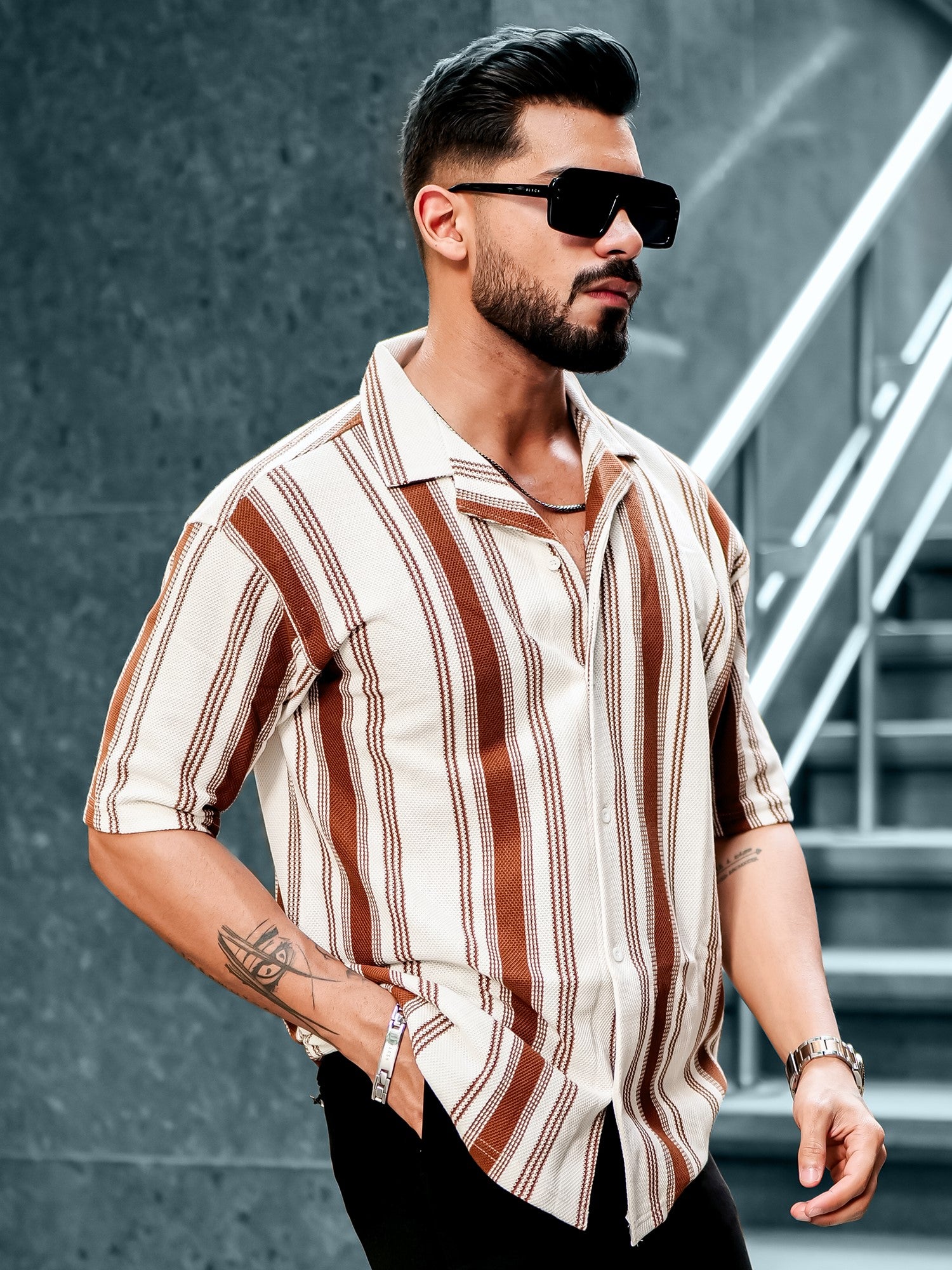 Barcode Stripe Brown Shirt