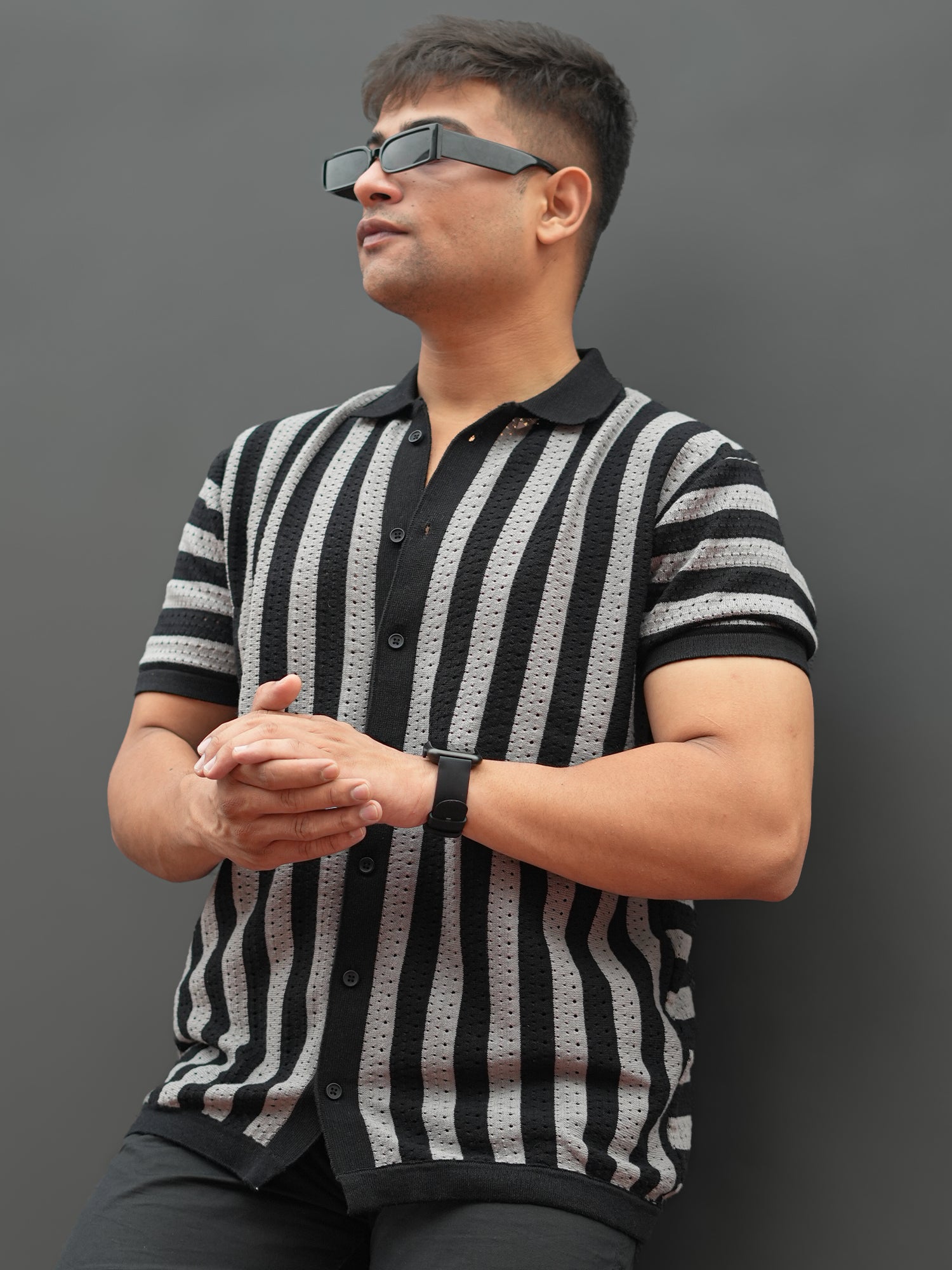 Vertical Stripe FlatKnit Black Shirt