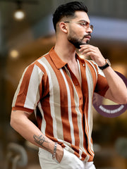 Aero Vertical Stripe Brown Shirt