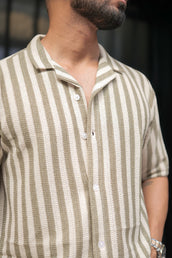 Waffle Flatknit Cotton Green Half Sleeve Shirt