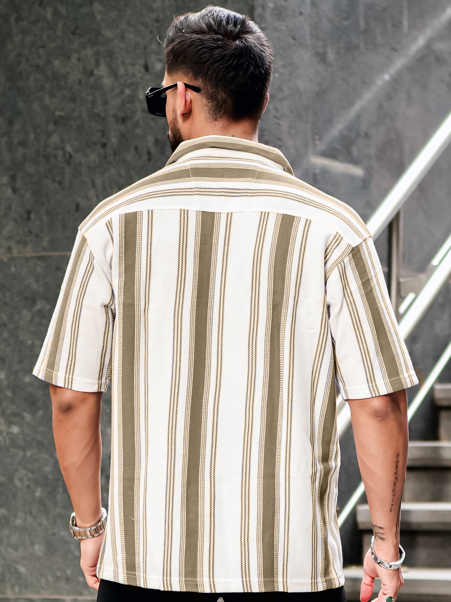 Barcode Stripe Grayish Brown Shirt