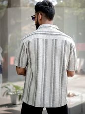 Tweed Vertical Stripe Green Half Sleeve Shirt